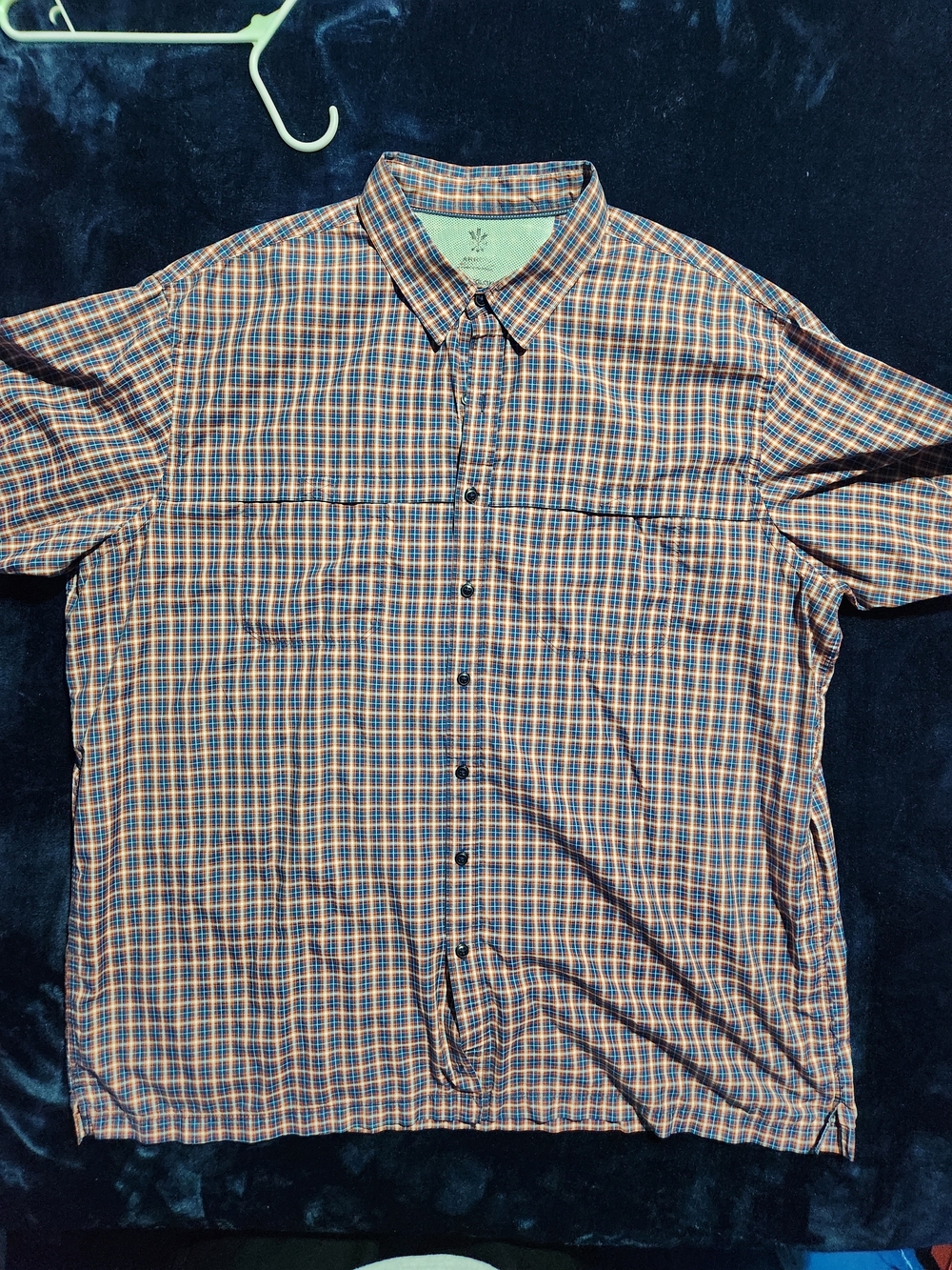 Arrow Short-Sleeve Plaid Button-Down Shirt in Blue and Orange